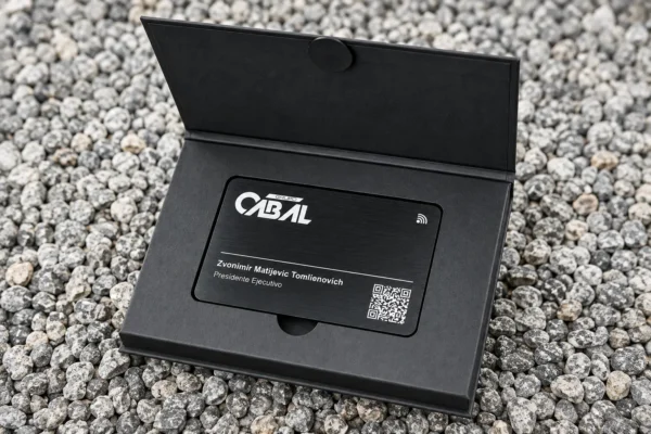 Tarjeta Metálica negra NFC de contacto grabado laser 007 con caja elegante